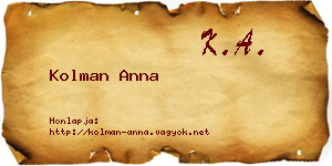 Kolman Anna névjegykártya